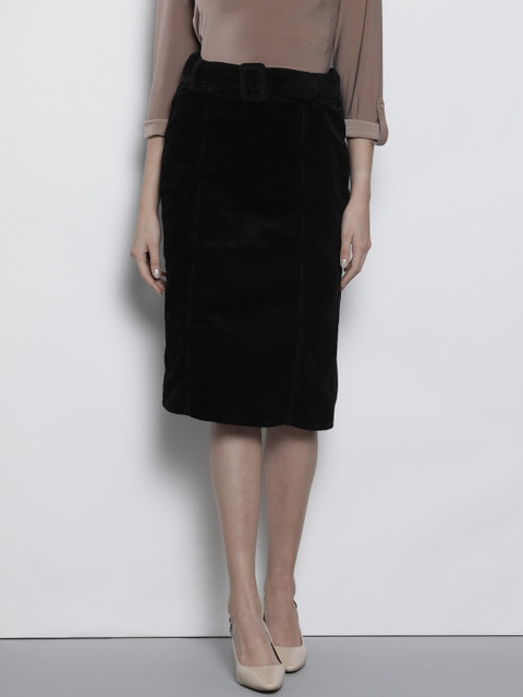 

DOROTHY PERKINS Women Black Solid Corduroy Straight Skirt