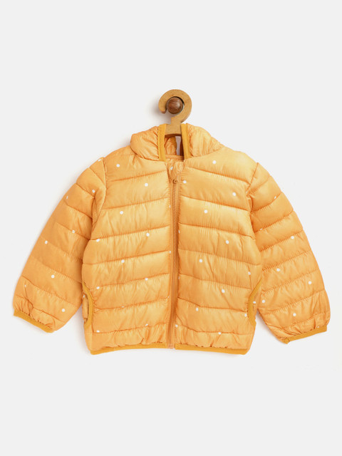 

Kids On Board Kids Mustard Yellow Printed Hooded Puffer Jacket