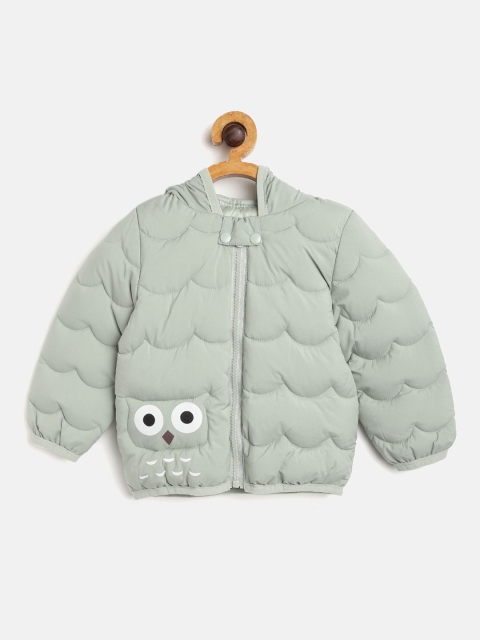 

Kids On Board Kids Mint Green Printed Back Hooded Quilted Jacket