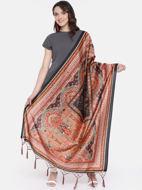 

Sugathari Black & Rust Brown Printed Dupatta