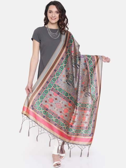 

Sugathari Grey & Green Printed Dupatta