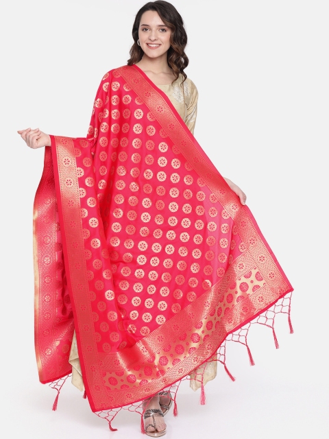 

Sugathari Pink & Gold-Toned Woven Design Dupatta