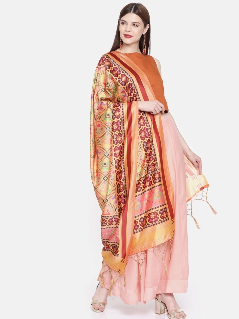 

Sugathari Yellow & Orange Printed Dupatta
