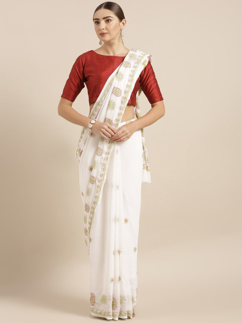 

ADA White & Green Chikankari Poly Georgette Embroidered Saree