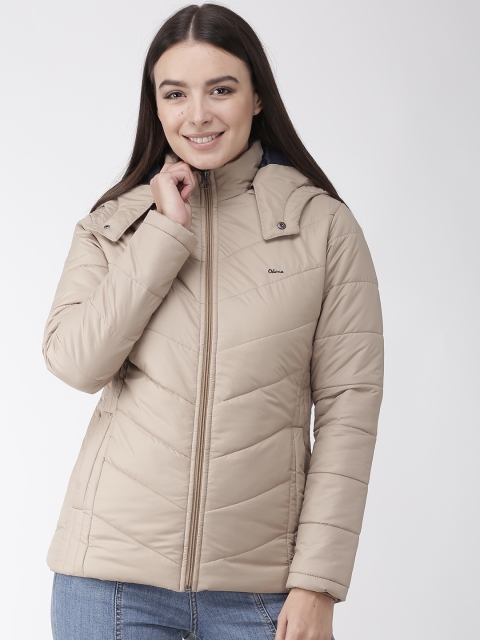 

Okane Women Taupe Solid Detachable Hood Padded Jacket