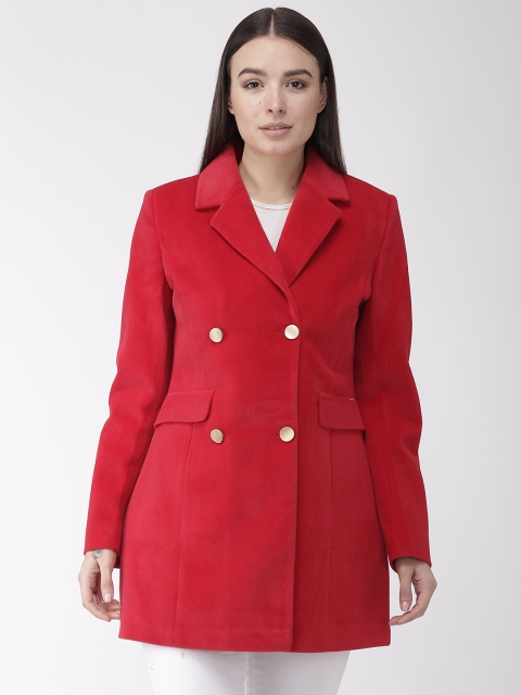 

Okane Women Red Solid Velvet Finish Coat