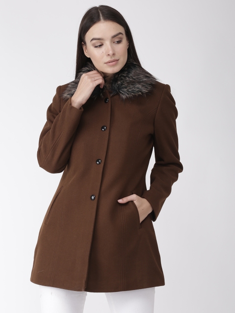

Okane Women Brown Solid Tweed Coat