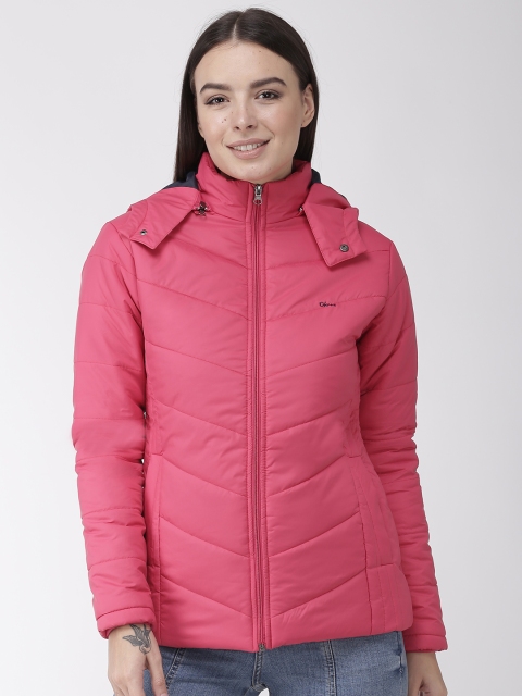 

Okane Women Pink Solid Padded Jacket with Detachable Hood