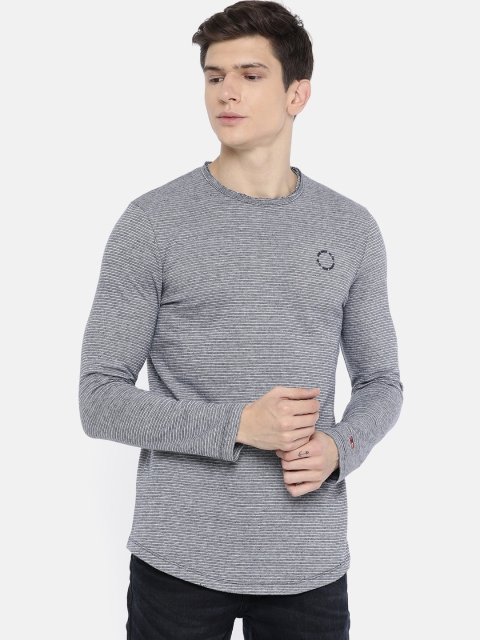 

Being Human Men Navy Blue & White Striped Round Neck T-shirt