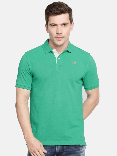 Clothing Men Green Solid Polo Collar Pure Cotton T-shirt