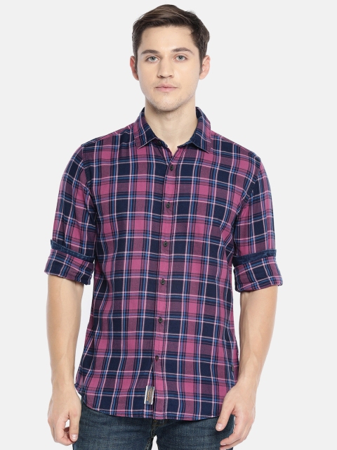 

Being Human Men Pink & Navy Blue Regular Fit Checked Casual Shirt