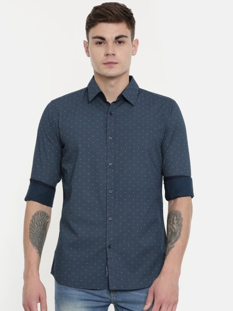 

Being Human Clothing Men Navy Blue & Orange Slim Fit Printed Casual Shirt