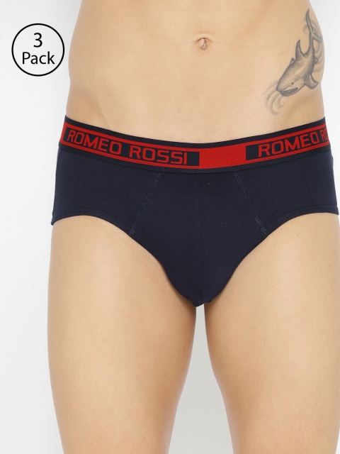 

ROMEO ROSSI Men Pack of 3 Navy Blue Low-Rise Solid Basic Briefs SBTE-1001-NB-3