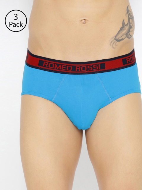 

ROMEO ROSSI Men Pack of 3 Blue Solid Low-Rise Basic Briefs SBTE-1001-FR-3