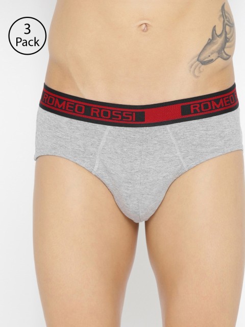 

ROMEO ROSSI Men Pack of 3 Grey Melange Solid Low-Rise Basic Briefs SBTE-1001-GM-3