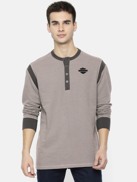 

Harley-Davidson Men Taupe Self Design Henley Neck T-shirt