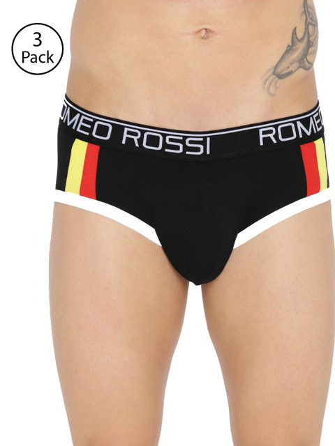 

ROMEO ROSSI Men Pack of 3 Black & Red Low-Rise Striped Briefs CLBSP-2001-3