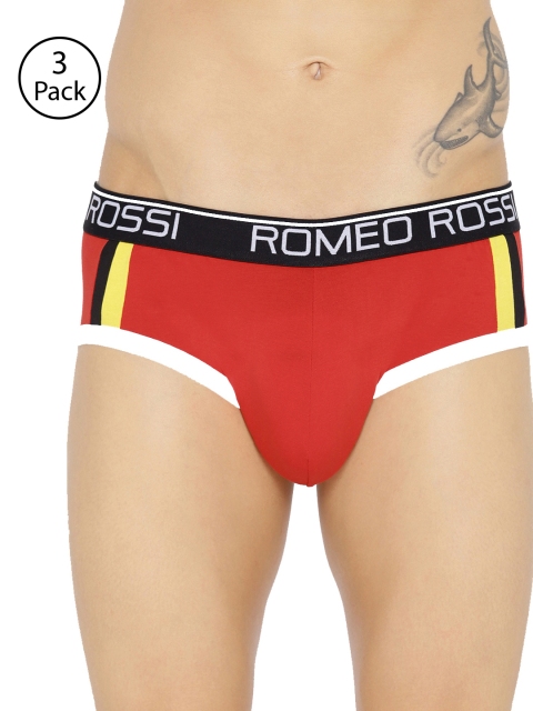 

ROMEO ROSSI Men Pack of 3 Solid Low-Rise Basic Briefs CLBSP-2001-RD-3, Red