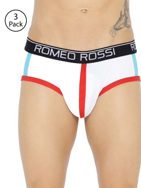 

ROMEO ROSSI Men Pack of 3 White Striped Low-Rise Basic Briefs CLBCP-2002-WH-3