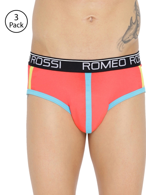 

ROMEO ROSSI Men Pack of 3 Coral Pink Striped Low-Rise Basic Briefs CLBCP-2002-CR-3