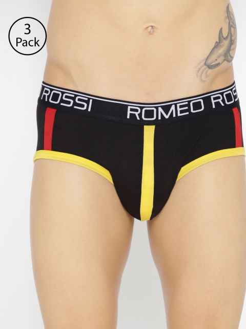 

ROMEO ROSSI Men Pack of 3 Black & Yellow Colourblocked Low-Rise Briefs CLBCP-2002-BLK-3