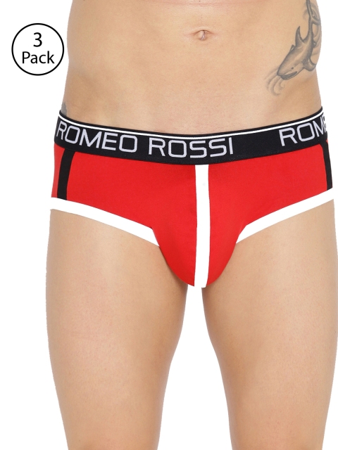 

ROMEO ROSSI Men Pack of 3 Red Striped Low-Rise Briefs CLBCP-2002-RD-3