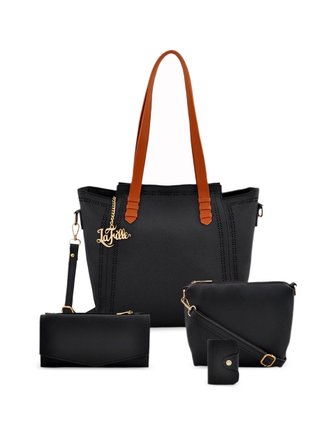 

LaFille Women 4 Piece Black Solid Handbag Set