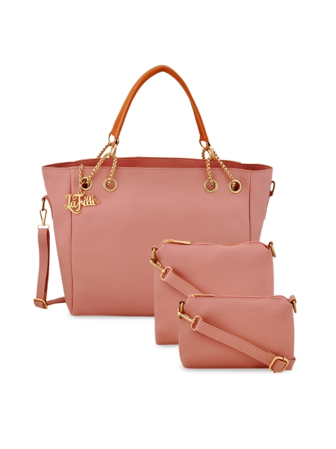 

LaFille Women Pack of 3 Peach-coloured Solid Handbags