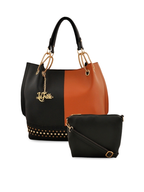 

LaFille Women Pack of 2 Black & Brown Colourblocked Handbags