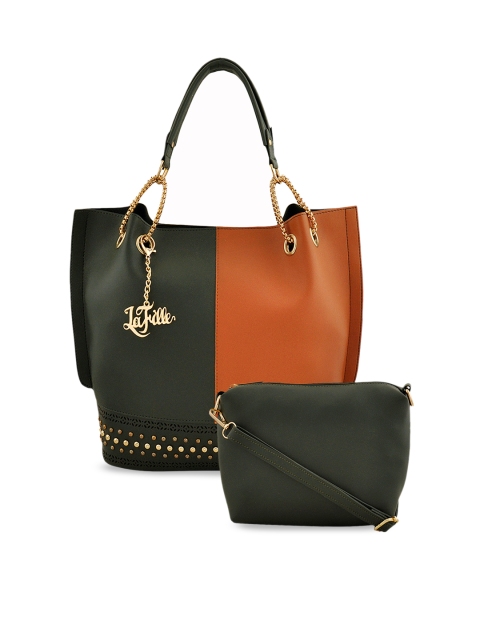 

LaFille Women Pack of 2 Black & Brown Solid Handbags