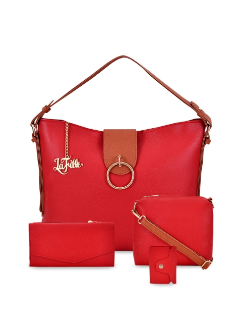 

LaFille Maroon Set of 4 Solid Handheld Bags