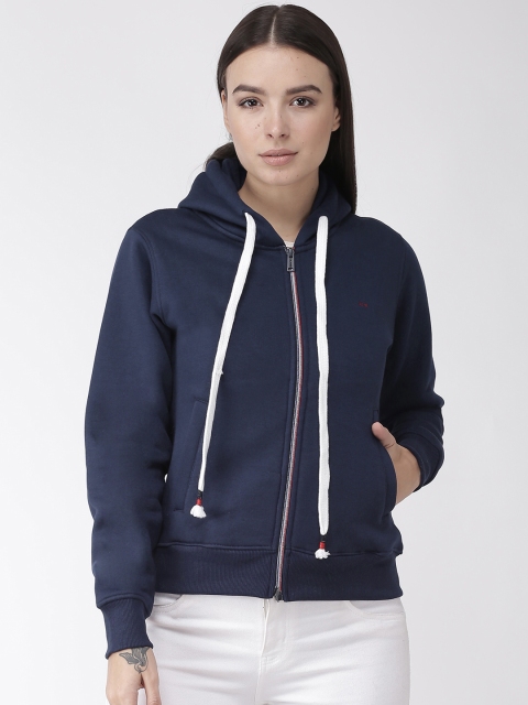 

Okane Women Navy Blue Solid Hooded Sweatshirt