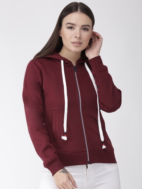 

Okane Women Maroon Solid Hooded Sweatshirt