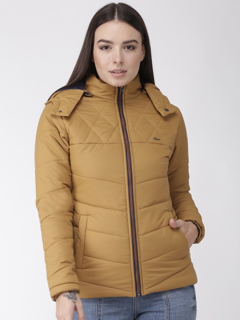 

Okane Women Mustard Yellow Solid Hooded Padded Jacket