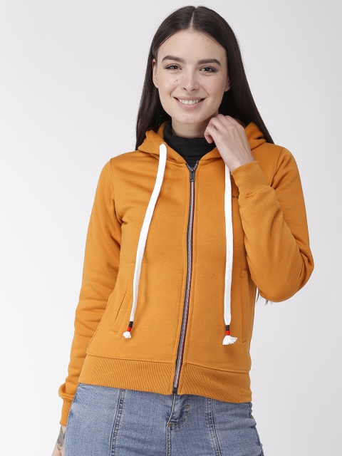 

Okane Women Mustard Yellow Solid Hooded Sweatshirt