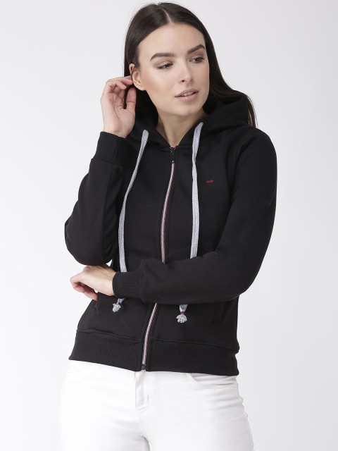 

Okane Women Black Solid Hooded Sweatshirt