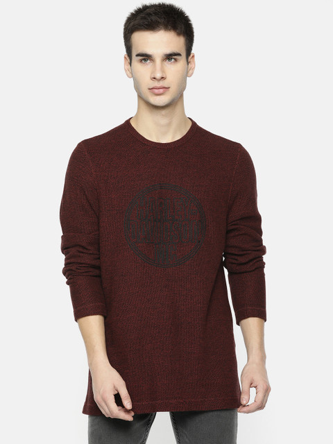 

Harley-Davidson Men Brown Embroidered Pullover Sweater