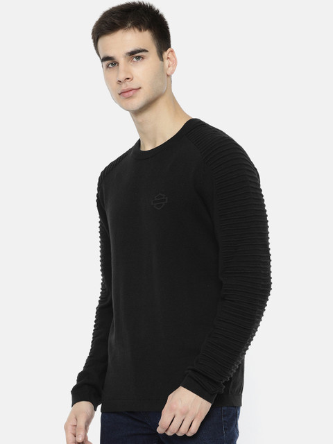 

Harley-Davidson Men Black Slim Fit Solid Pullover Sweater