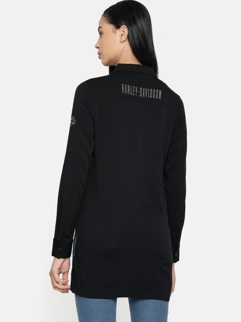 

Harley-Davidson Women Black Regular Fit Solid Longline Casual Shirt