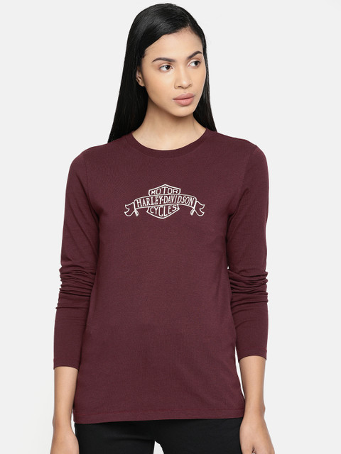 

Harley-Davidson Women Burgundy Printed Round Neck T-shirt