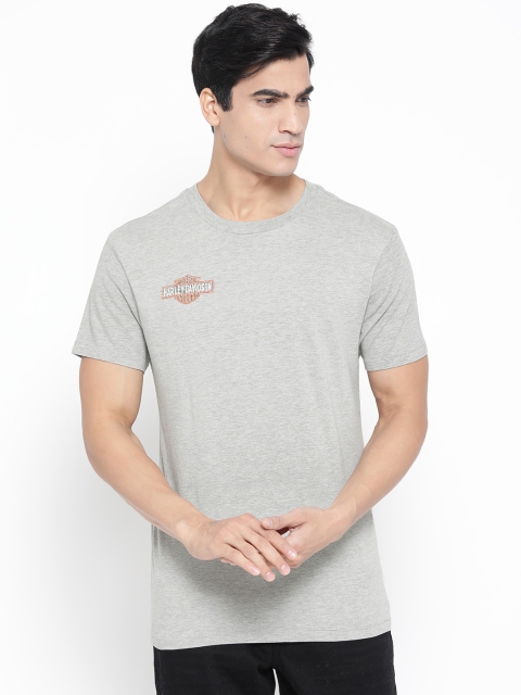 

Harley-Davidson Men Grey Melange Printed Back Round Neck T-shirt