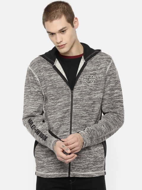 

Harley-Davidson Men Grey Melange Slim Fit Solid Hooded Sweatshirt