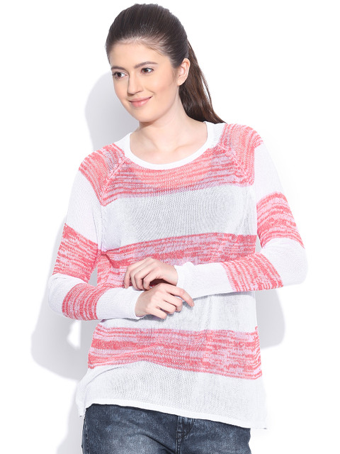 

American Swan White Striped Semi-Sheer Sweater
