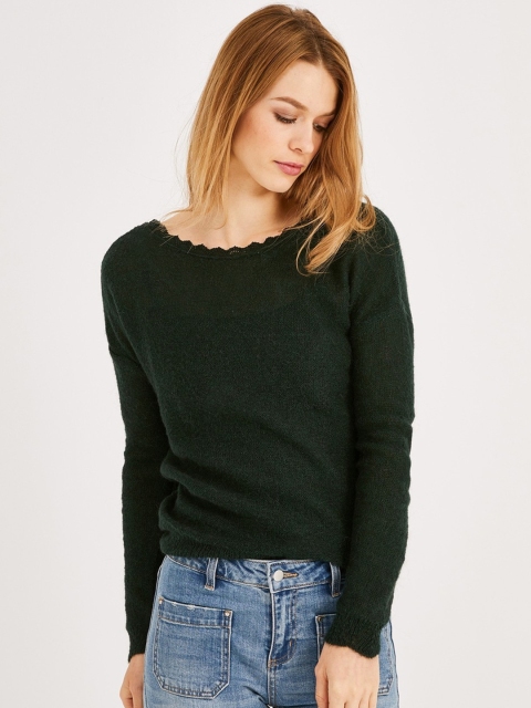 

promod Women Green Solid Styled Back Pullover Sweater