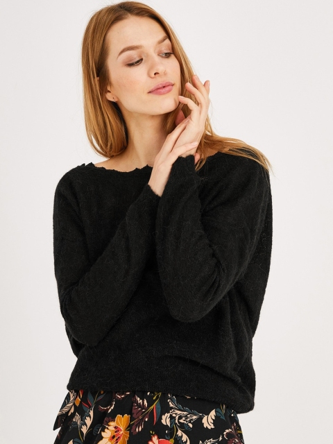 

promod Women Black Solid Styled Back Pullover Sweater