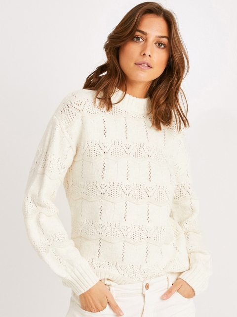 

promod Women Off-White Self Design Pullover Sweater