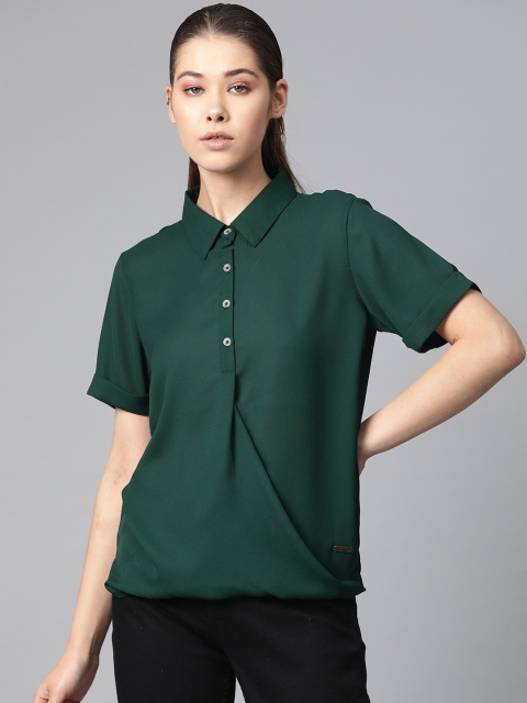 

The Roadster Lifestyle Co Women Green Solid Layered Shirt Style Top