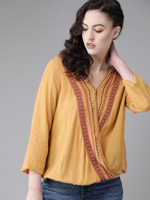 

Roadster Women Mustard Yellow Solid Wrap Top