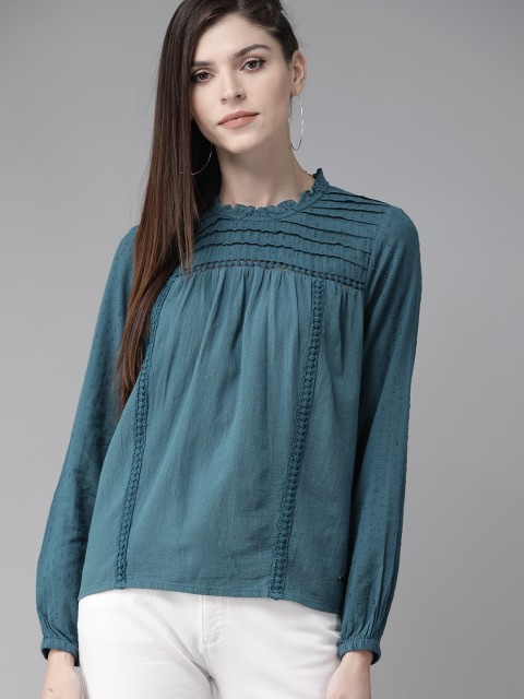 

Roadster Women Teal Blue Self-Design Top