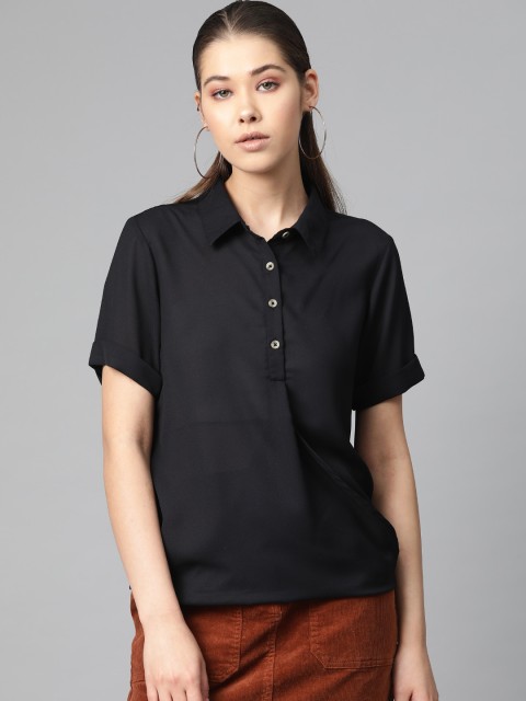 

Roadster Women Black Solid Layered Shirt Style Top